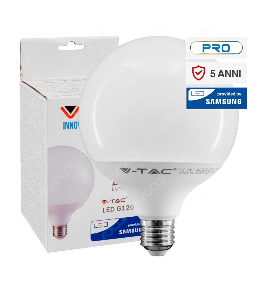 V-Tac  Lampadina Led E27 22W 4000K Globo G120 Chip Samsung