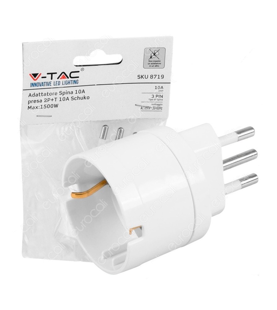 V-Tac Adattatore Schuko 10A Bianco