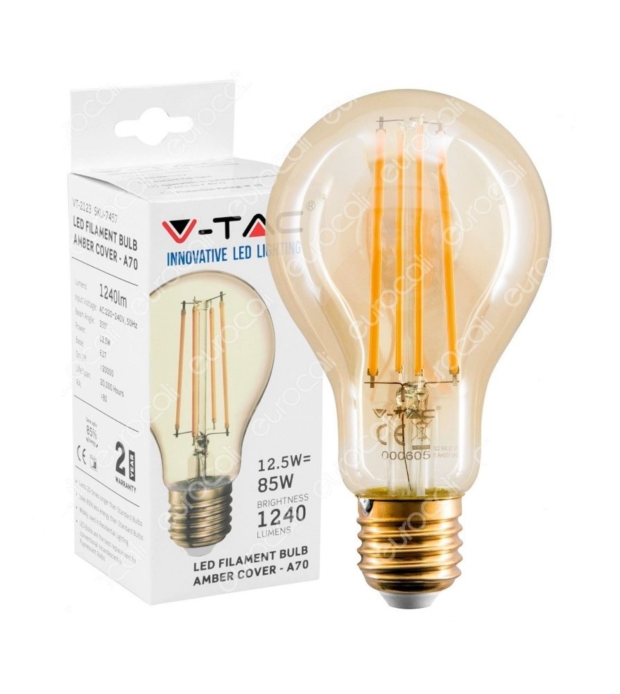 V-Tac Lampadina Led Filament E27 12.5W 2200k Bulb A70