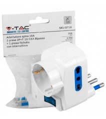 V-Tac Adattatore Triplo Spina 16A 2P+T Prese 2x 10/16A 2P+T Bipasso 1x 10A 2P+T + Schuko