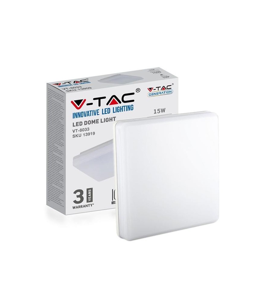 V-Tac Plafoniera Led Quadrata Bianca 15W 6400K 1500Lm IP44 Chip Samsung