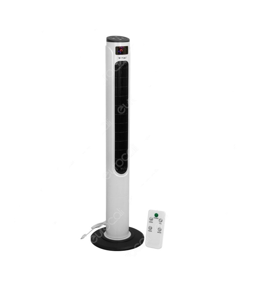 V-Tac Tower Fan 1160mm con Display Temperatura e Telecomando Colore Bianco Lucido