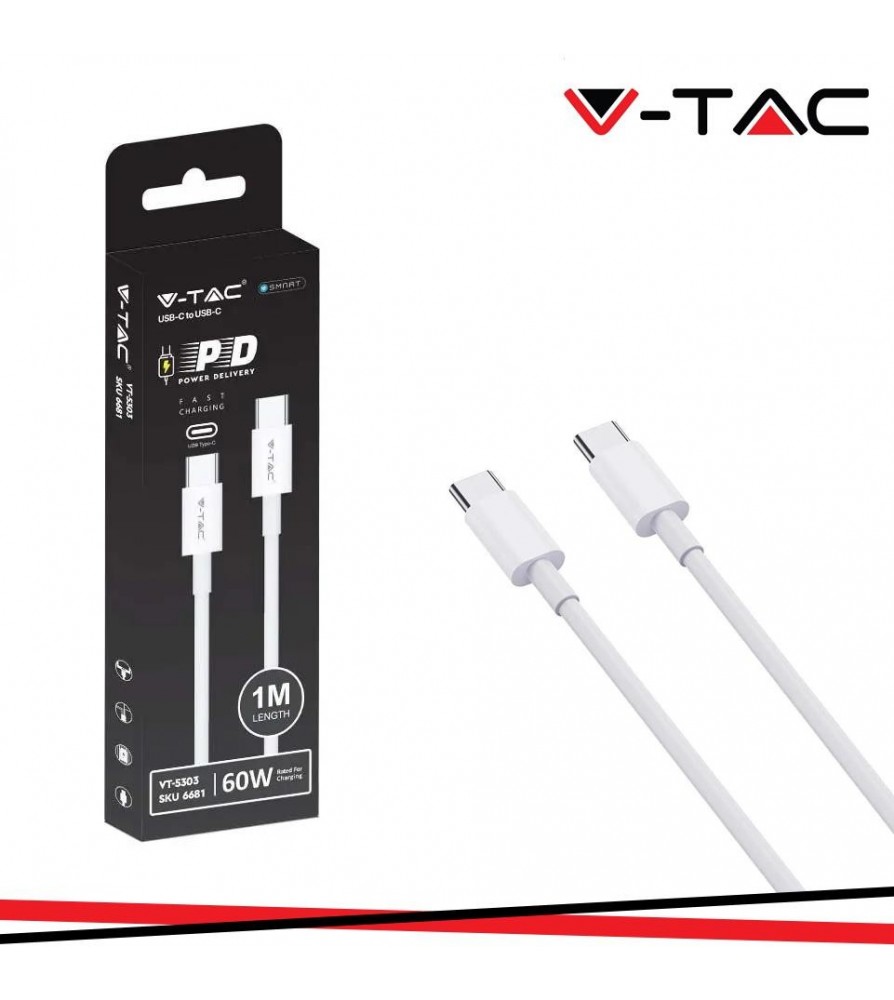 V-Tac Cavo carica veloce power delivery type c- type c 1 Metro Bianco