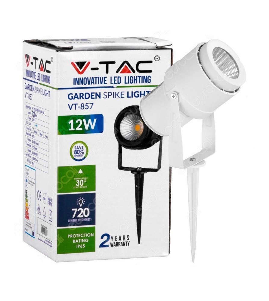 V-Tac Faretto Led da Giardino 12W 4000K con Picchetto Colore Bianco