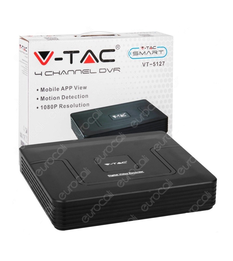 V-Tac Registratore DVR per telecamere di sorveglianza. Supporta tecnologie AHD, CVI, TVI, CVBS, IP con risoluzione 1080P