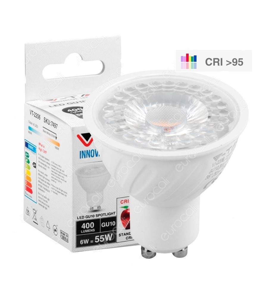 V-Tac Lampadina Led GU10 6W 4000K Faretto Spotlight CRI -95 38°