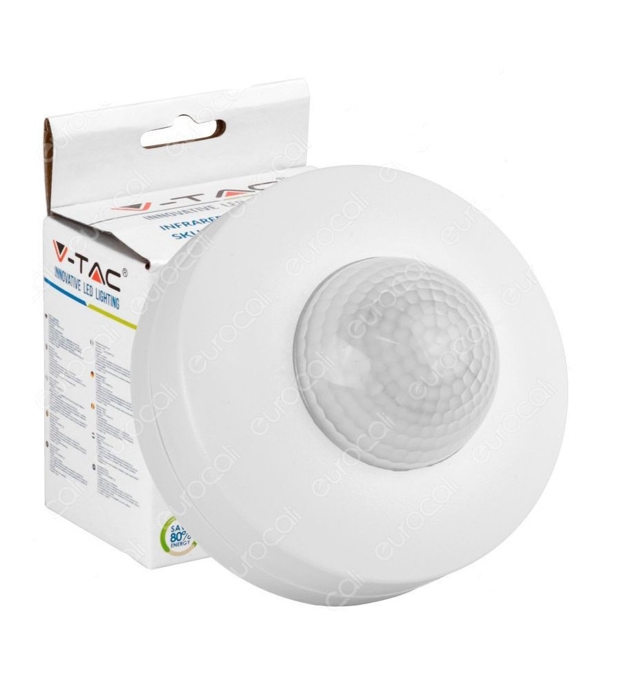 V-Tac Sensore di Movimento a Infrarossi per Lampadine 360° 12 Metri funzionamento manuale