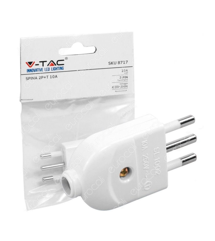 V-Tac Spina Singola 10A con Uscita Cavo Dritta Colore Bianco