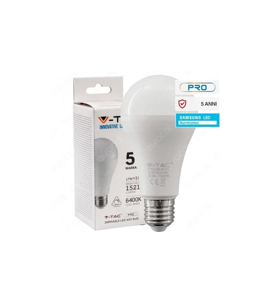 V-Tac Lampadina Led E27 17W 4000K Dimmerabile con Chip Samsung