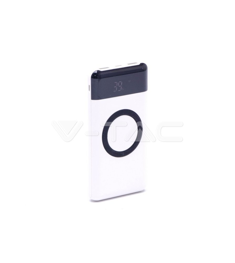 V-Tac Power Bank con Ricarica Wireless 10000 mAh 2 Uscite USB 2A Colore White