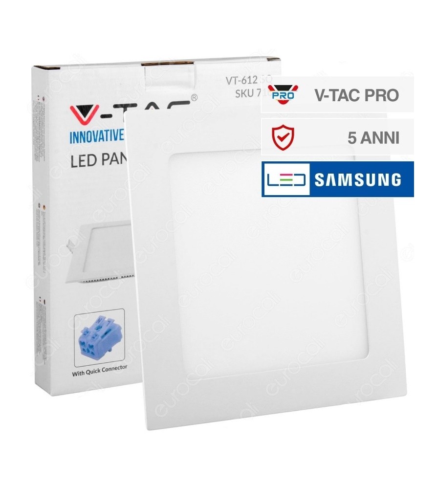 V-Tac Pannello Led Quadrato 12W 4000K SMD da Incasso con Driver con Chip Samsung