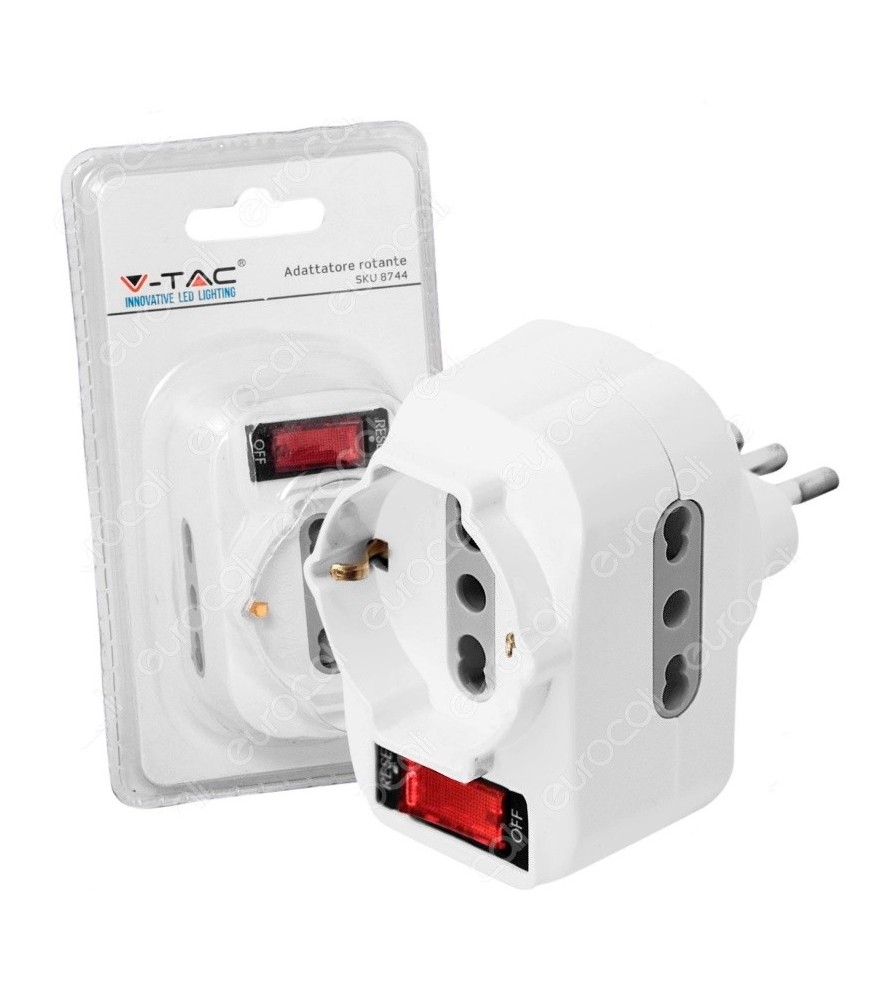 V-Tac Multipresa adattatore triplo con 1 presa Schuko 10/16A 2P+T e 2 prese 10/16A 2P+T