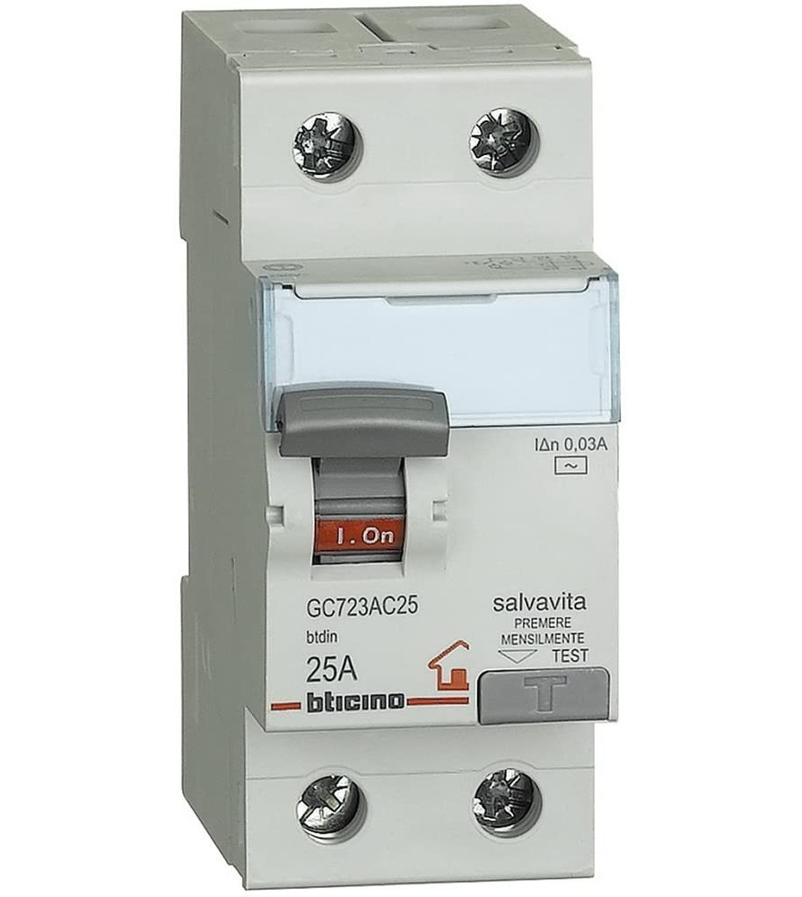 Bticino Interruttore Differenziale Salvavita 2P - tipo AC - In- 25A - Idn- 30mA - Vn- 230/400 Vac - 2 moduli