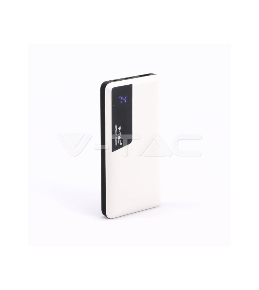 V-Tac Power Bank Portatile 10000 mAh 1 Uscita USB 2,1A Colore Bianco