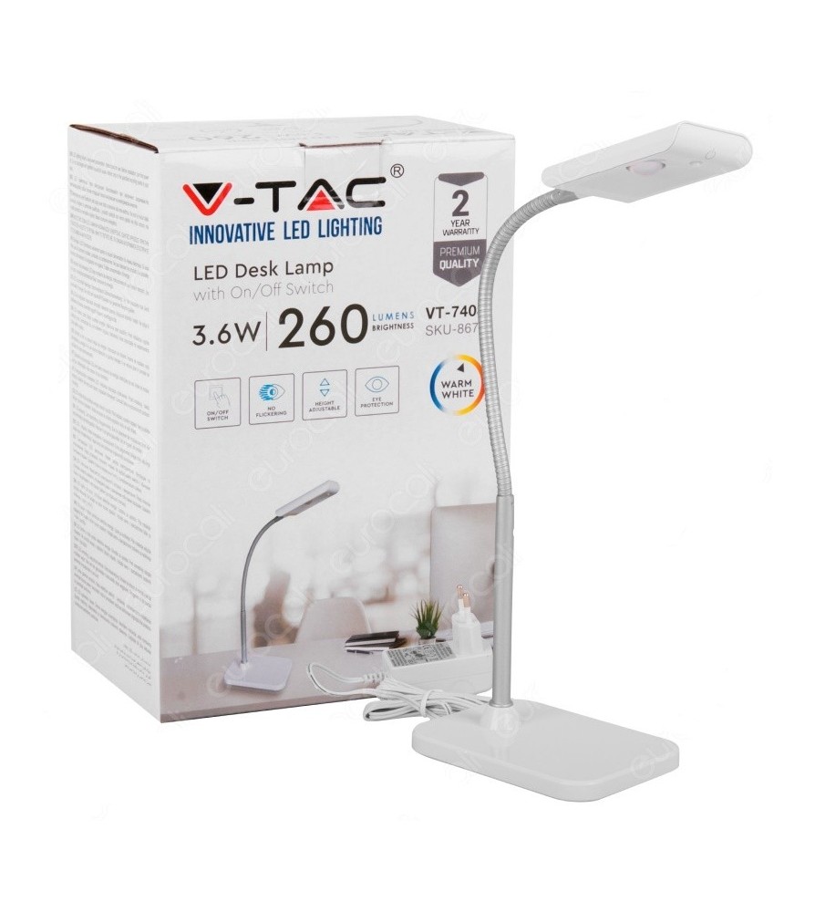 V-Tac Lampada Led da Tavolo 3,6W Orientabile Colore Bianco