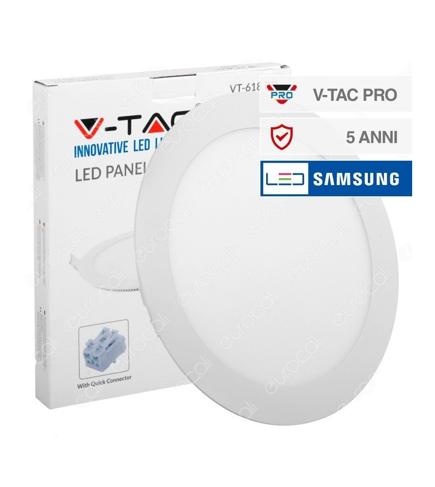 V-Tac Pannello Led Rotondo 18W 4000K SMD da Incasso con Driver con Chip Samsung