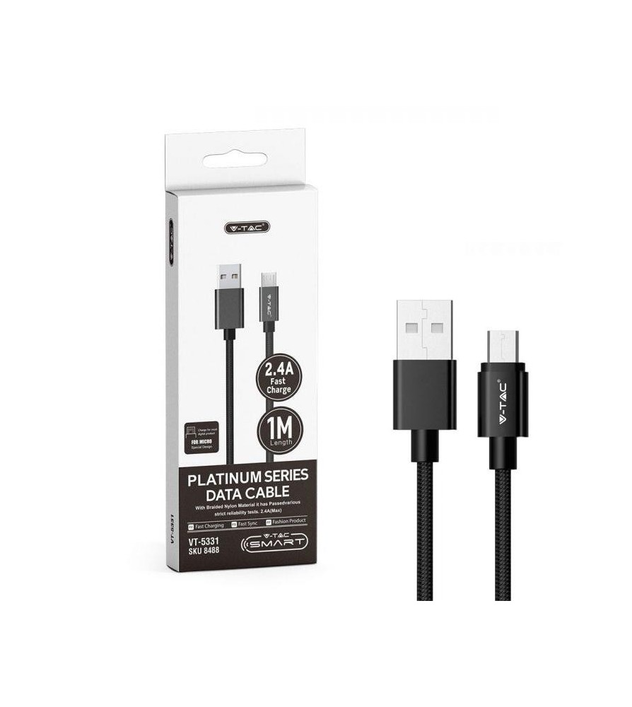 V-Tac Cavo Platinum Series Micro usb Cavo in Corda Colore Nero 1m