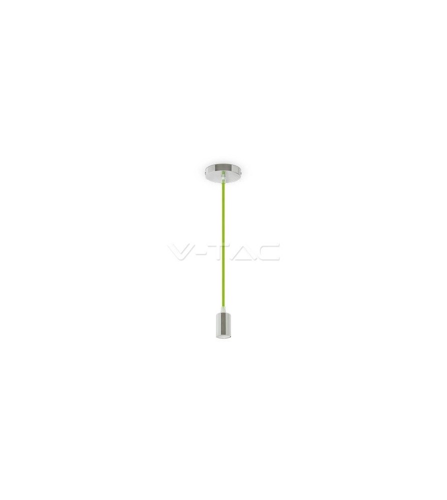 V-Tac Lampadaio Led a Cilindro in Metallo con Portalampada E27 (Max 60W) Colore Cromato e Cavo Verde