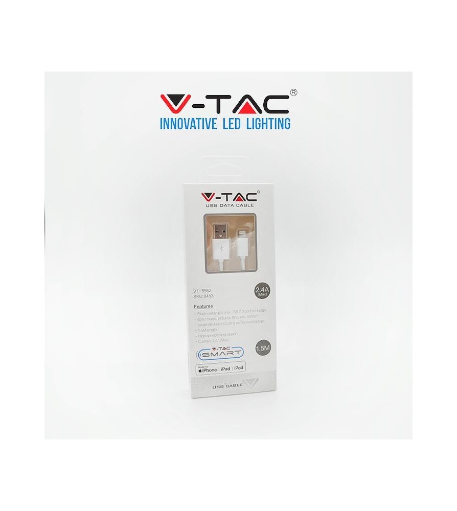 V-Tac Cavo per Iphone con Licenza MFI 1.5mt Colore Bianco