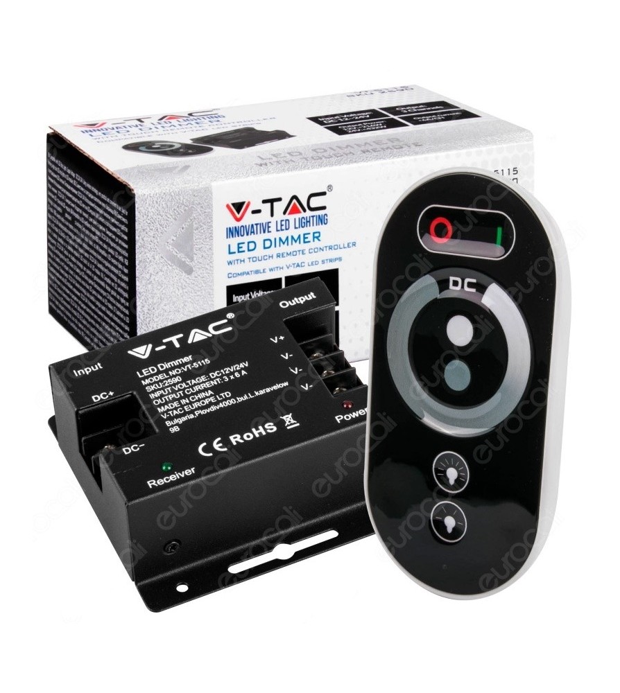 V-Tac Controller Dimmer per Strisce LED con Telecomando 3x 6A 3 Canali