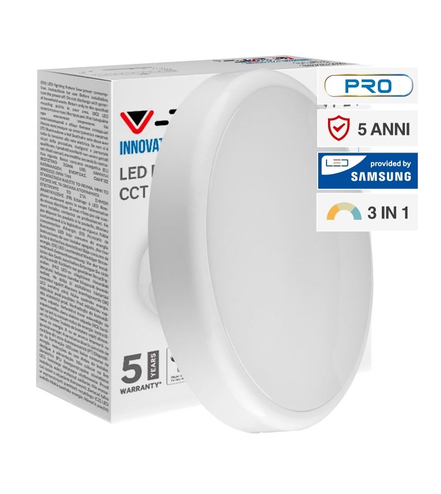 V-Tac Plafoniera Led 20W Forma Circolare Chip Samsung IP65 3 in 13000K 4000K 6400K