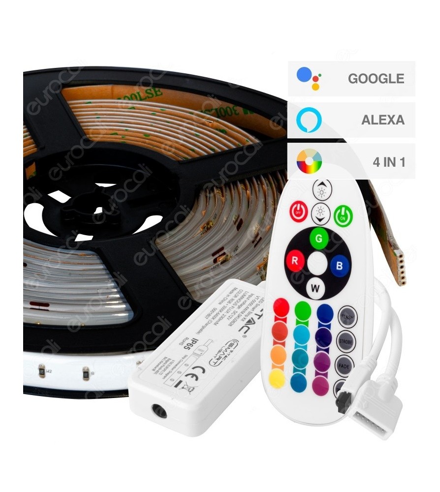 V-Tac Strip Led Kit 4in1 Multicolore RGB+W 5mt Controller e Alimentatore IP65