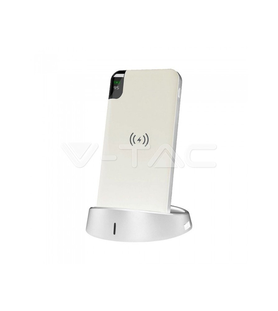 V-Tac Power Bank con Ricarica Wireless 8000 mAh e Base di Ricarica Colore Bianco