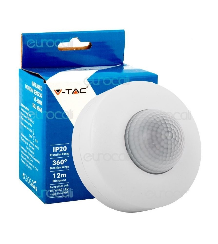 V-Tac Sensore di Movimento a Infrarossi per Lampadine 360° 12 Metri