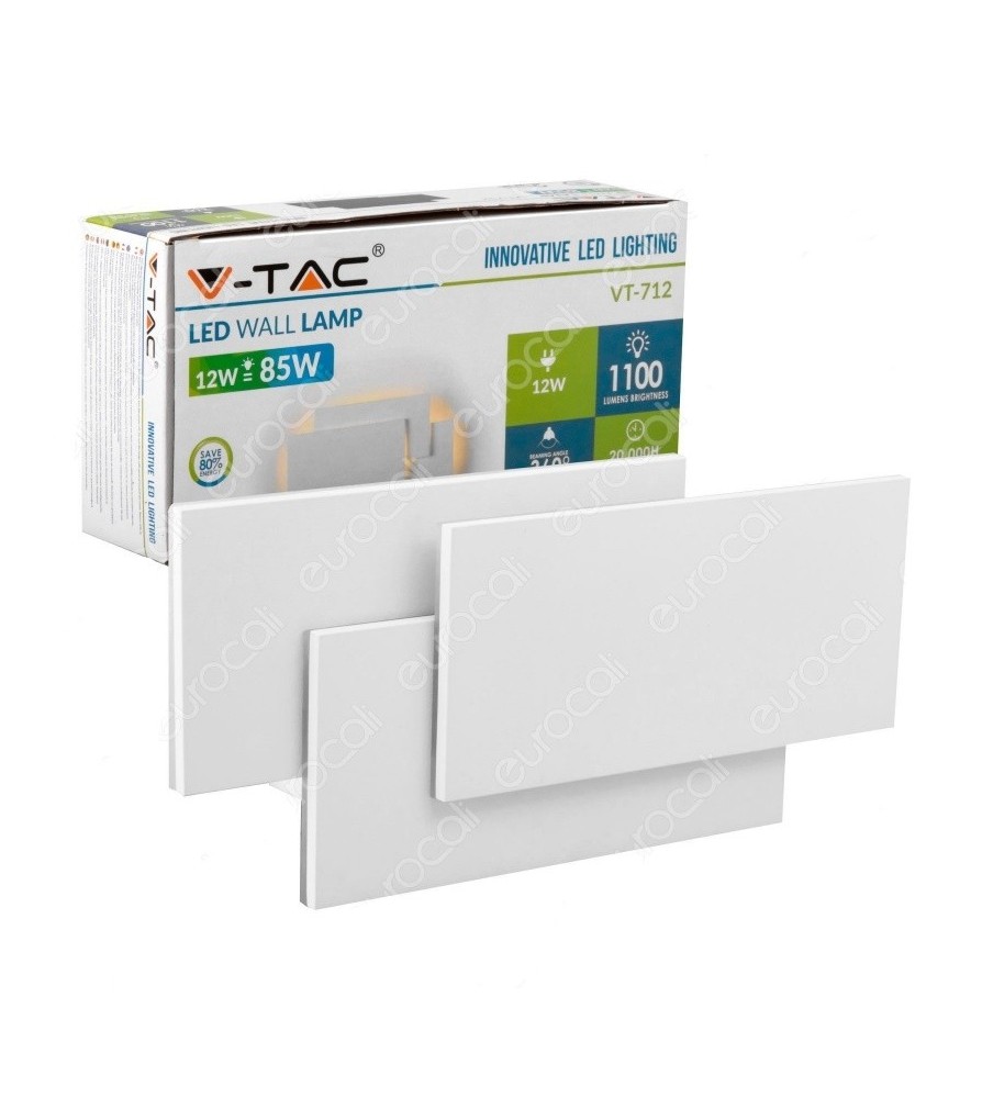 V-Tac Lampada da Muro Wall Light Led 12W 4000K Forma Rettangolare Colore Bianco