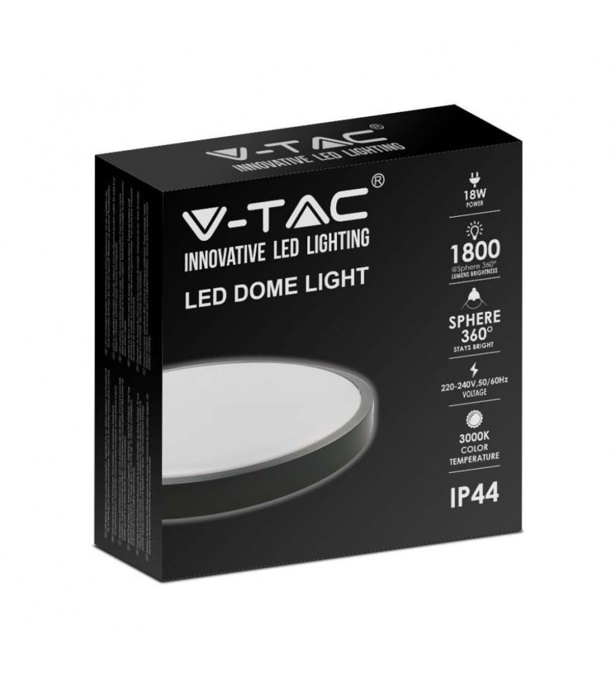 V-Tac plafoniera rotonda colore nero 18W led  6500k ip44