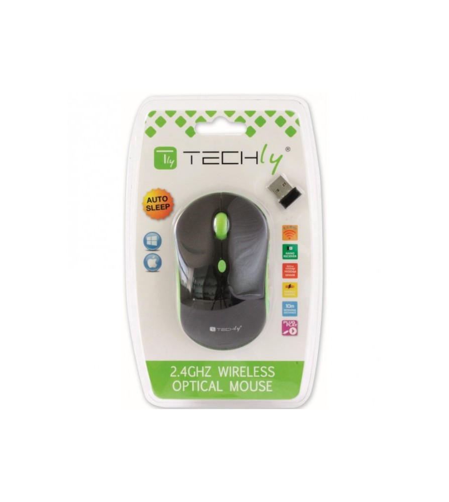 Techly Mouse Ottico USB 800-1600 dpi Nero/Verde