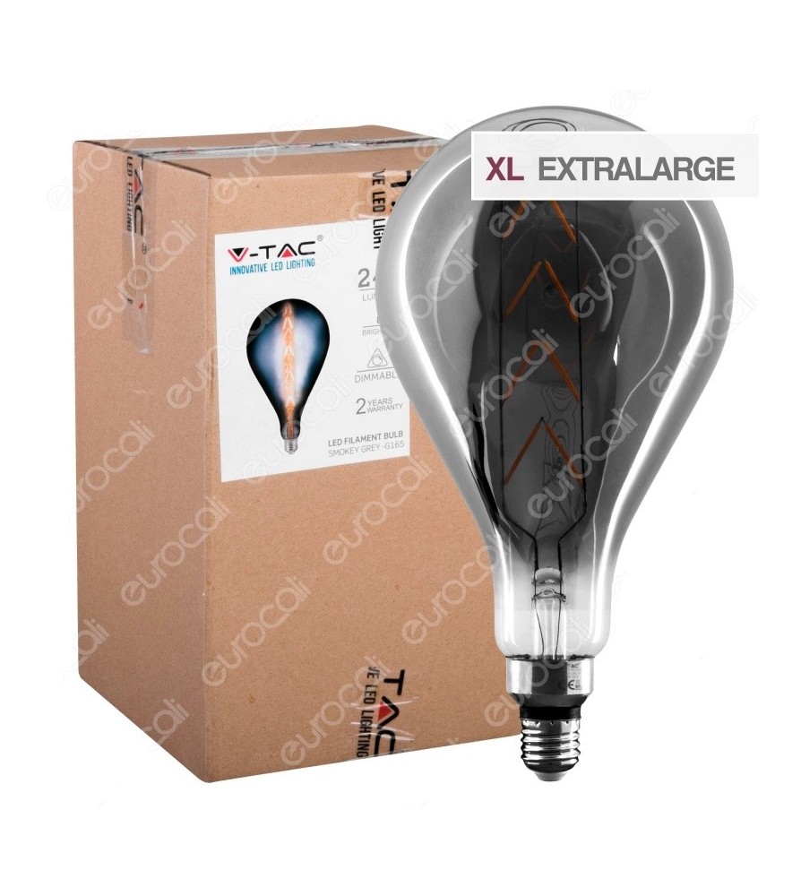 V-Tac Lampadina E27 Filamento Led Lineare 8W Bulb G165 con Vetro Oscurato Dimmerabile