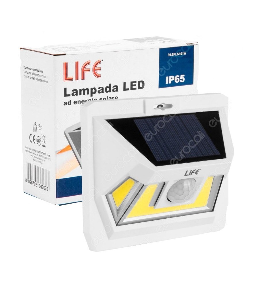 Life Lampadina Led da Muro 7W con Pannello Solare e Sensore di Movimento Colore Bianco