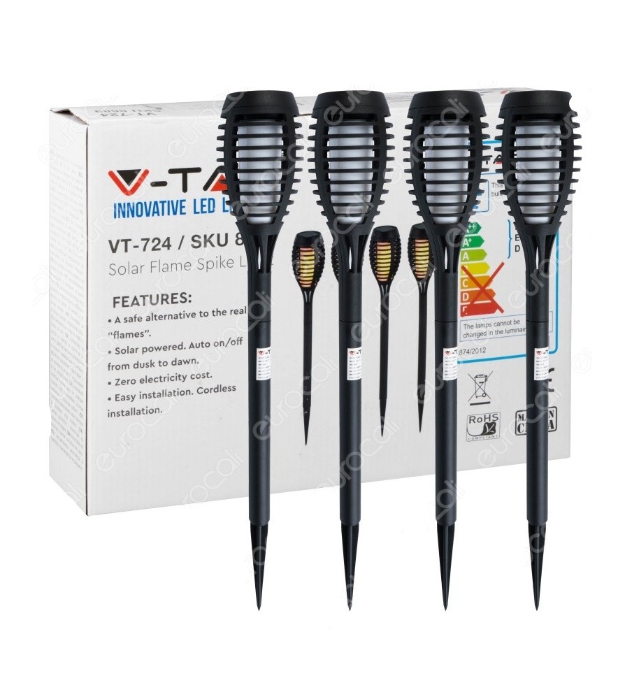 V-Tac Super Saver Pack Confezione 4 Lampade Led 1W da Giardino IP44 Ricaricabili con Pannello Solare