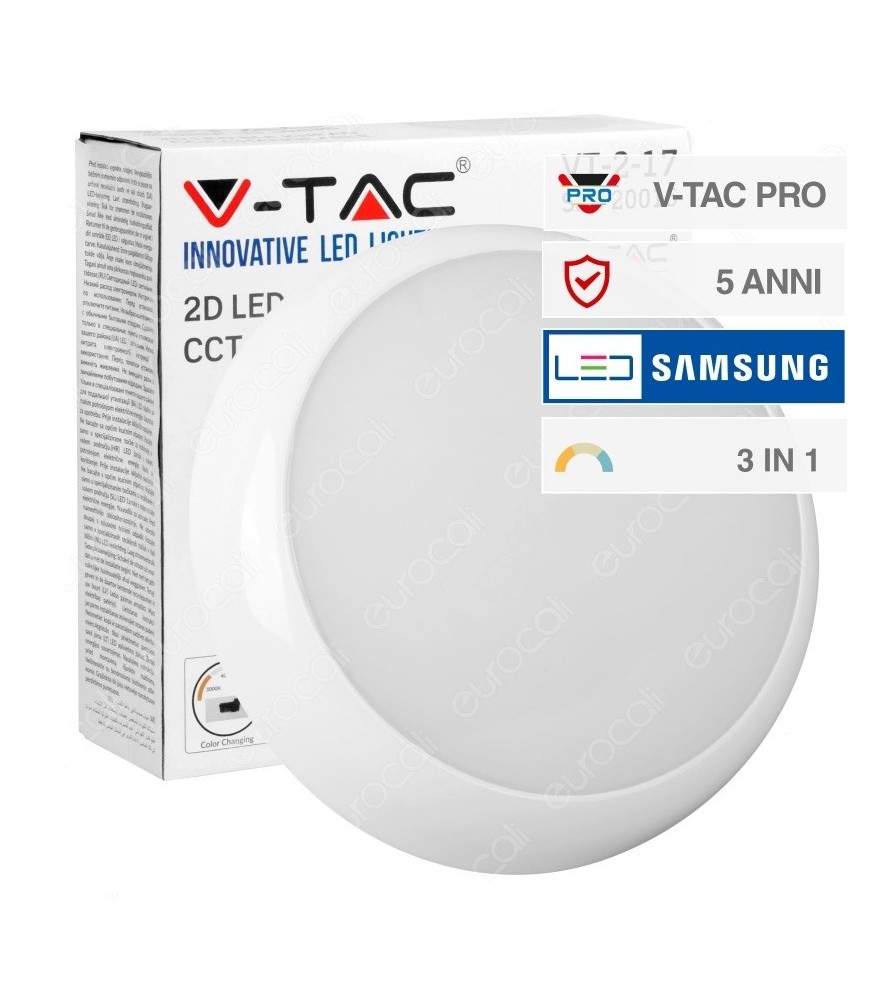 V-Tac Plafoniera Led 15W Chip Samsung Temperatura colore selezionabile tra: Luce 3000K 4000K e 6400K IP65