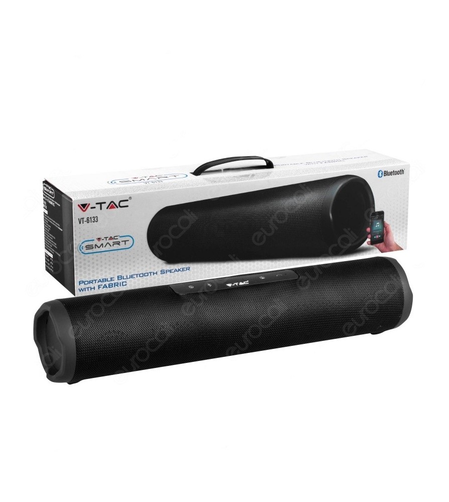 V-Tac Speaker Bluetooth Portatile 2x3W con Rivestimento in Stoffa e Microfono Ingresso MicroSD AUX