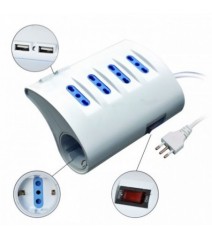 Multipresa da Tavolo 4 Posti Italiana Bipasso 1 Schuko e 2 USB Bianca