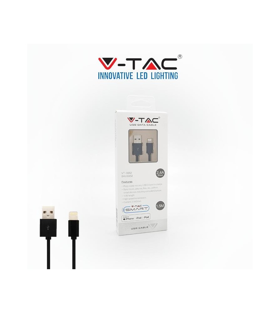 V-Tac Cavo per Iphone con Licenza MFI 1.5mt Colore Nero