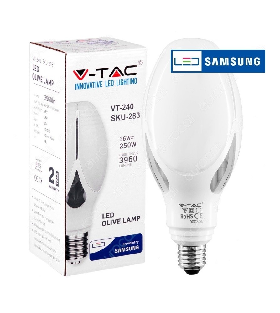 V-Tac Lampadina Led Olive Lamp E27 36W Chip Samsung 6400K